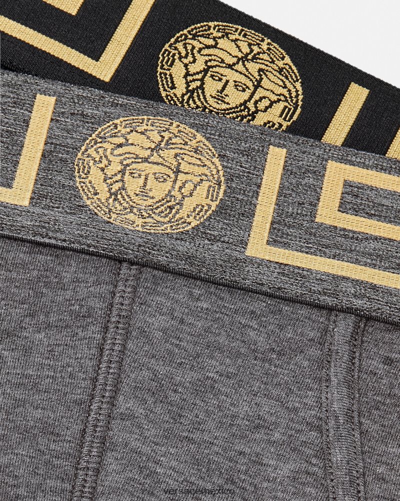 Versace pack de 2 calzoncillos con borde con greca gris negro ropa interior y ropa de playa hombres 84626J1783