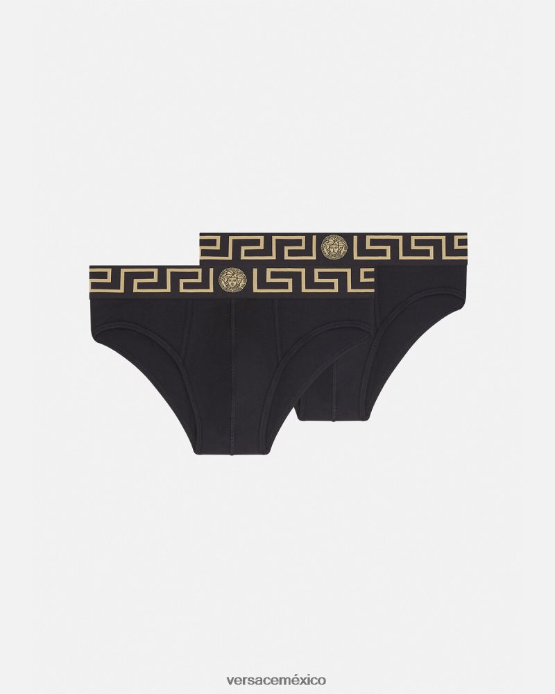 Versace pack de 2 calzoncillos con borde con greca negro ropa interior y ropa de playa hombres 84626J1782