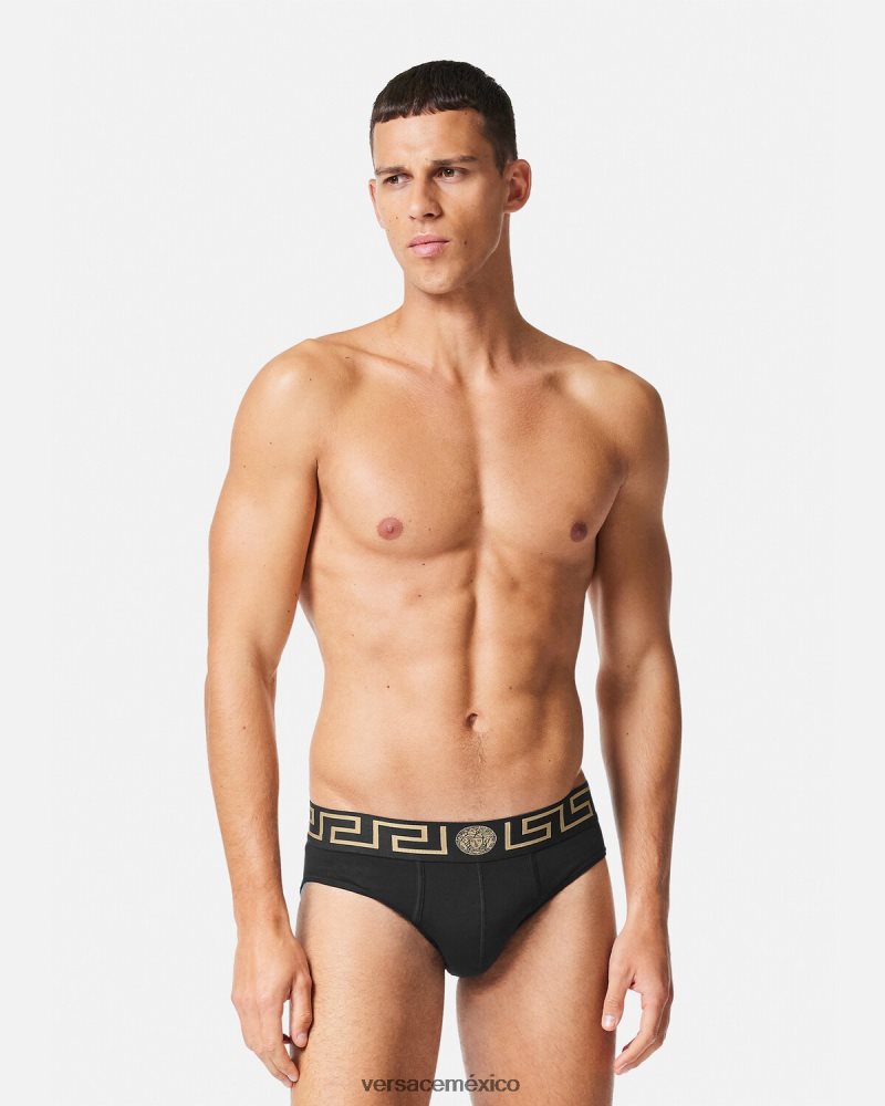 Versace pack de 2 calzoncillos con borde con greca negro ropa interior y ropa de playa hombres 84626J1782