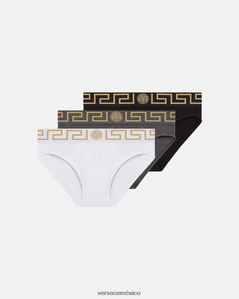 Versace paquete de 3 calzoncillos con borde con Greca blanco y negro y gris ropa interior y ropa de playa hombres 84626J1779