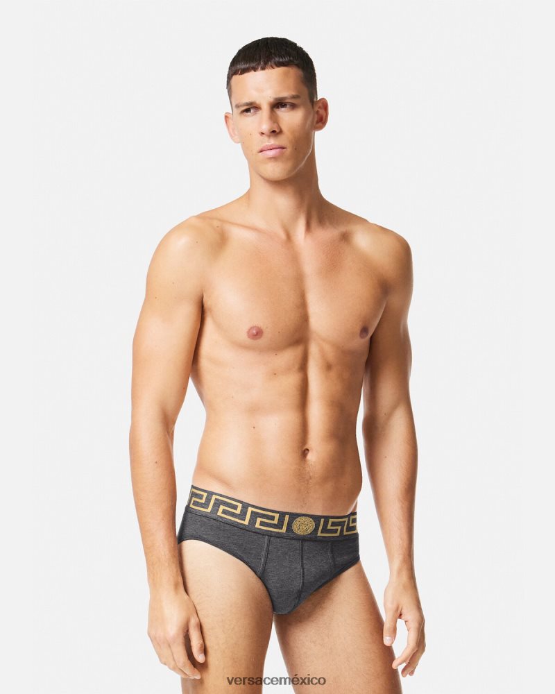 Versace paquete de 3 calzoncillos con borde con Greca blanco y negro y gris ropa interior y ropa de playa hombres 84626J1779