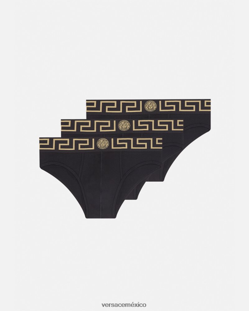 Versace paquete de 3 calzoncillos con borde con Greca negro ropa interior y ropa de playa hombres 84626J1778
