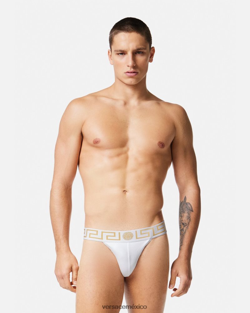 Versace suspensorio con borde de greca Oro blanco ropa interior y ropa de playa hombres 84626J1776