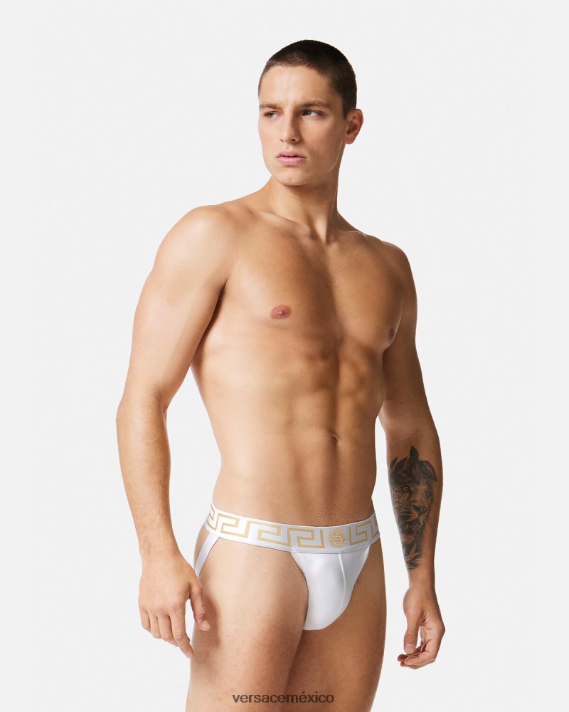Versace suspensorio con borde de greca Oro blanco ropa interior y ropa de playa hombres 84626J1776