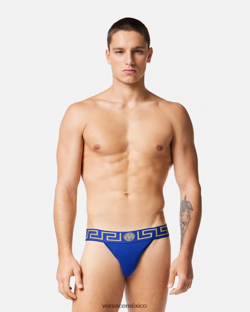 Versace suspensorio con borde de greca azul ropa interior y ropa de playa hombres 84626J1777