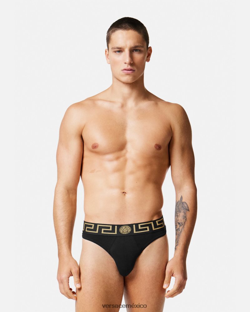 Versace tanga con borde de greca negro ropa interior y ropa de playa hombres 84626J1770