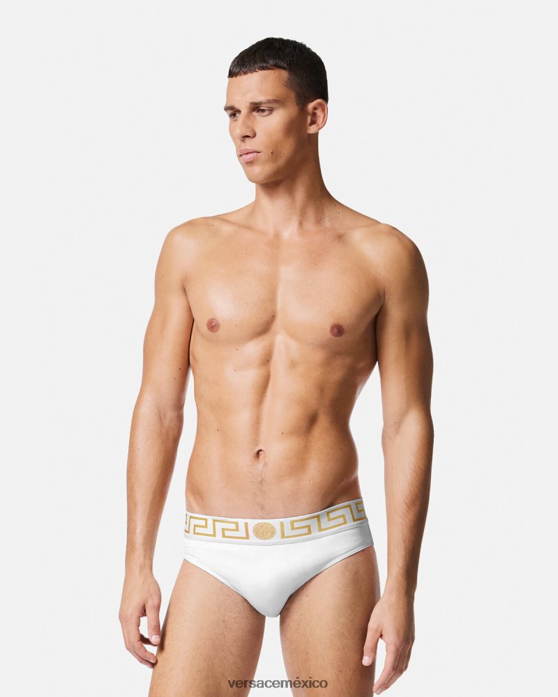Versace braguitas de baño con borde de greca Oro blanco ropa interior y ropa de playa hombres 84626J1797