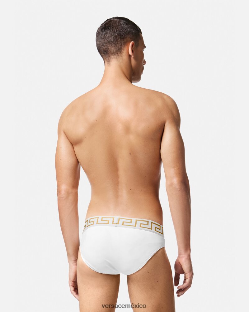 Versace braguitas de baño con borde de greca Oro blanco ropa interior y ropa de playa hombres 84626J1797
