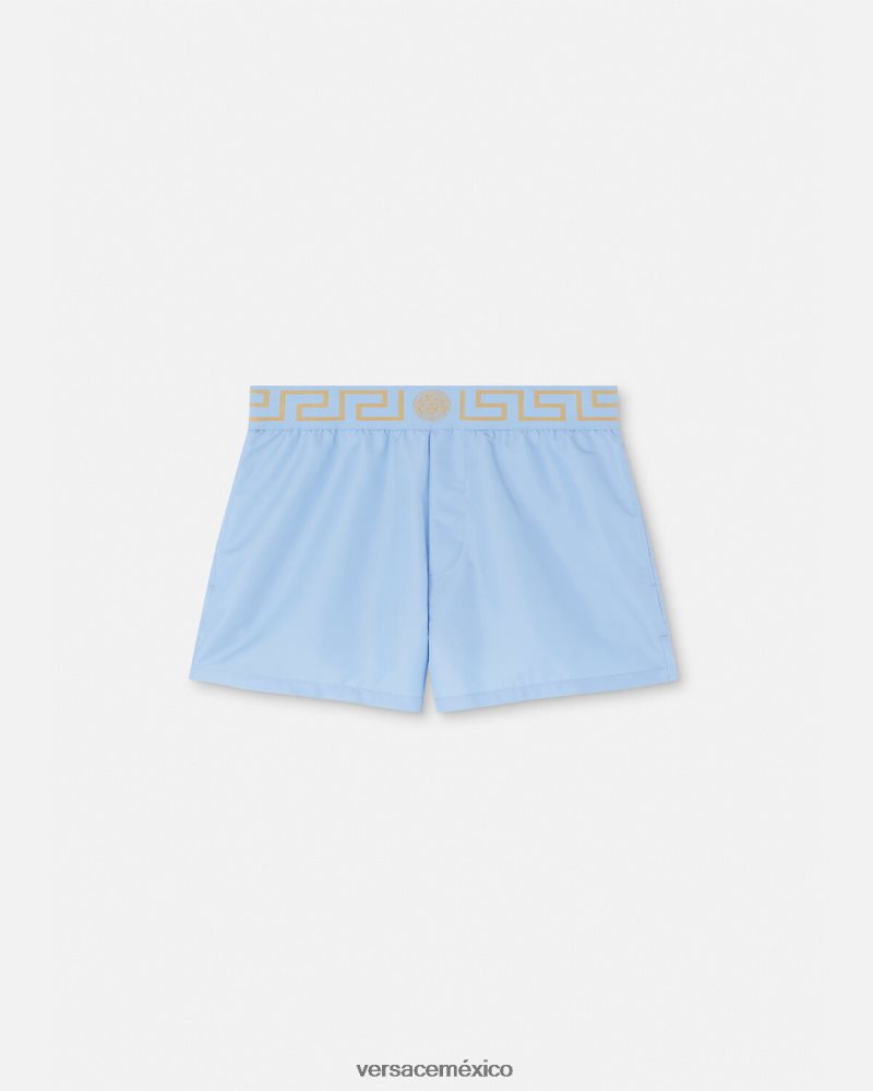 Versace shorts de baño con borde de greca azul claro ropa interior y ropa de playa hombres 84626J1796