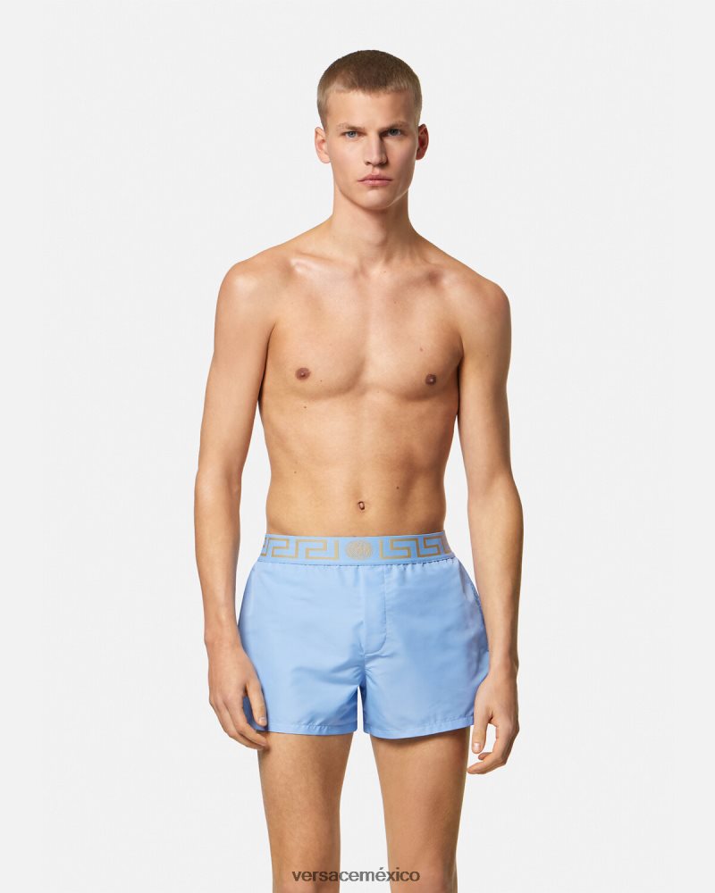 Versace shorts de baño con borde de greca azul claro ropa interior y ropa de playa hombres 84626J1796