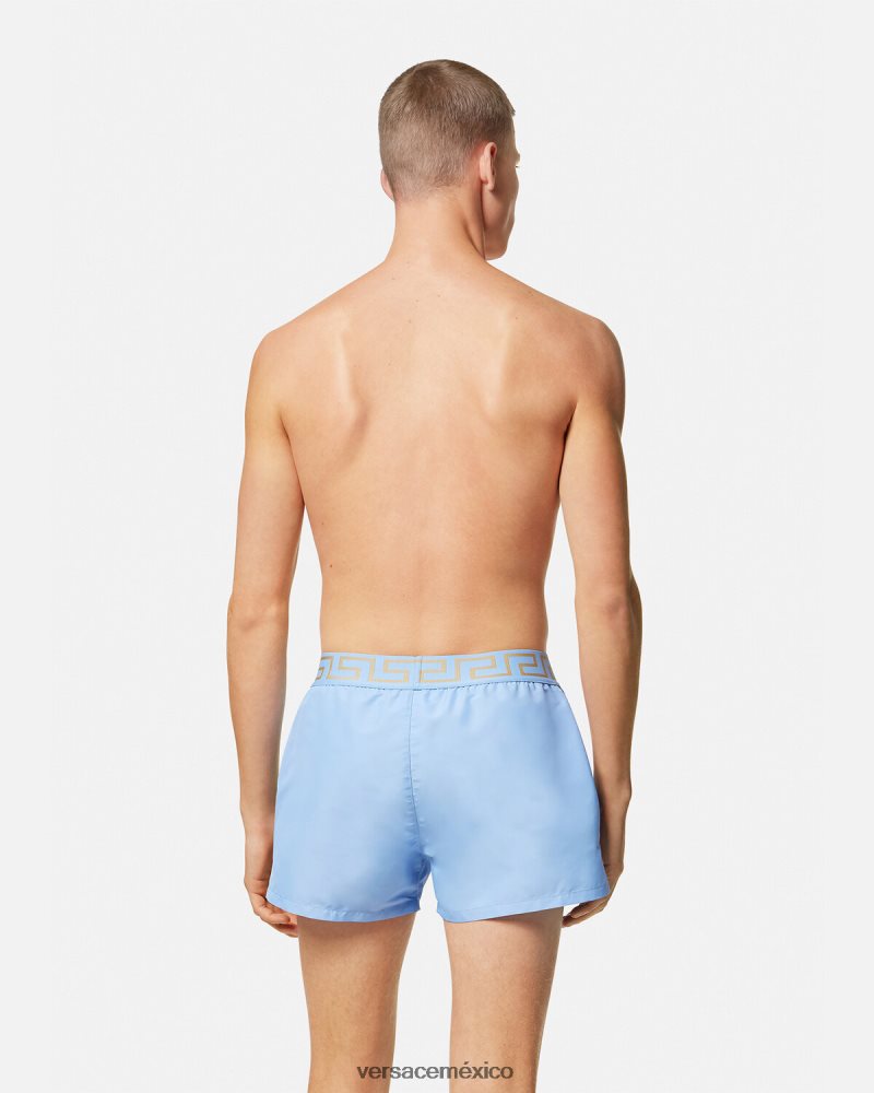 Versace shorts de baño con borde de greca azul claro ropa interior y ropa de playa hombres 84626J1796