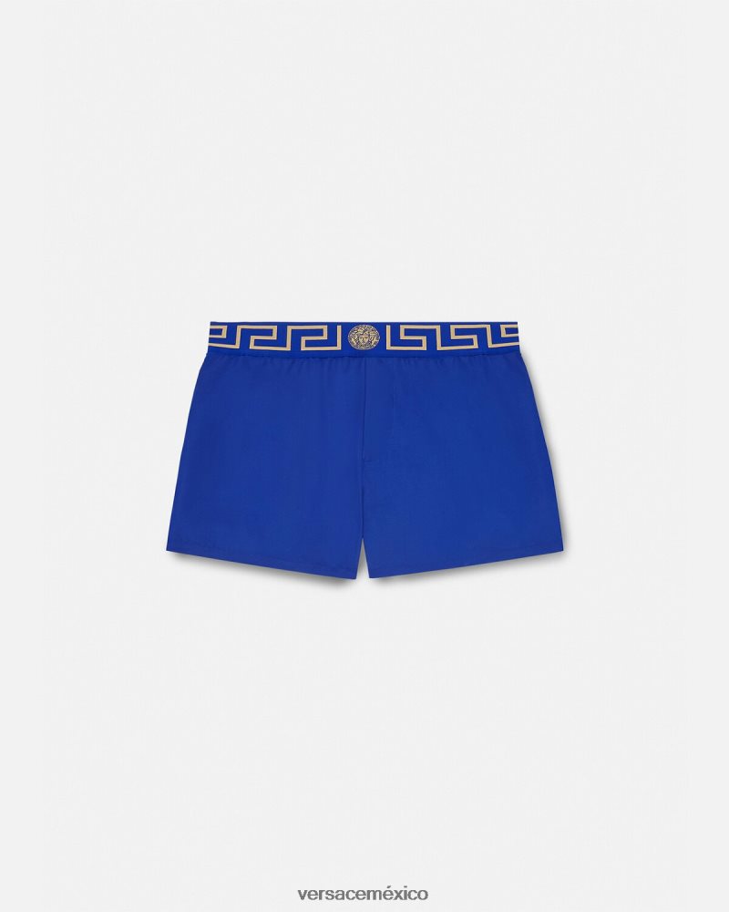 Versace shorts de baño con borde de greca azul ropa interior y ropa de playa hombres 84626J1808