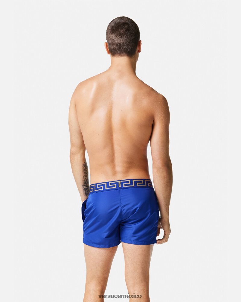 Versace shorts de baño con borde de greca azul ropa interior y ropa de playa hombres 84626J1808