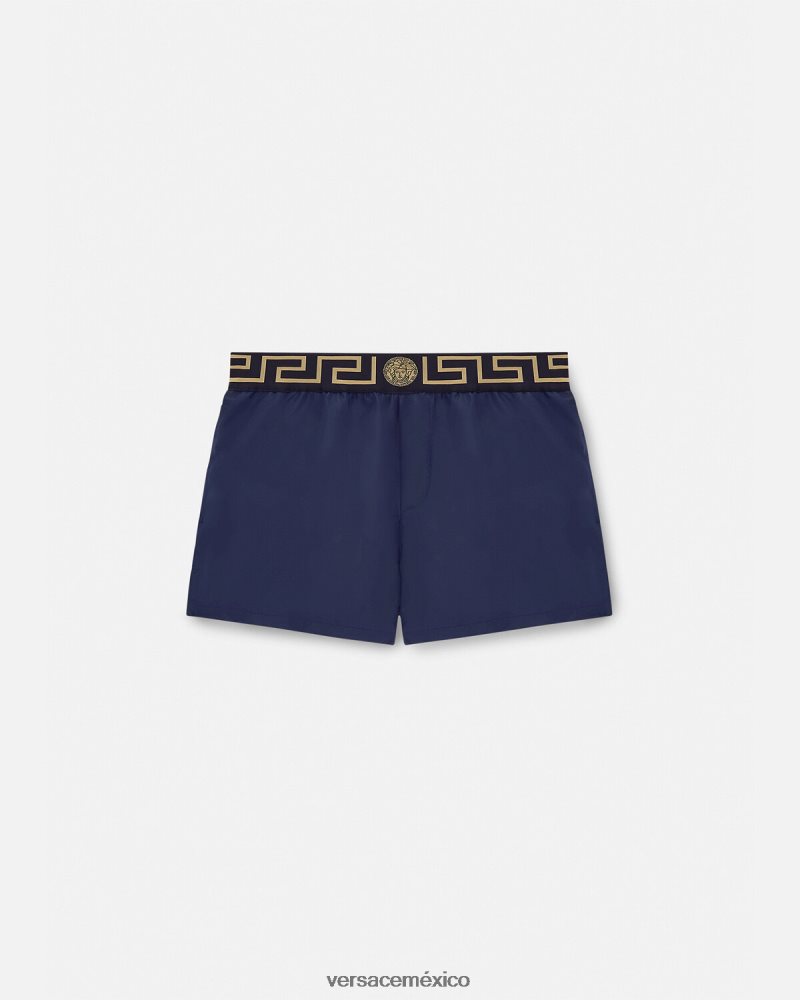 Versace shorts de baño con borde de greca azul ropa interior y ropa de playa hombres 84626J1814