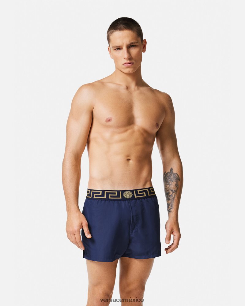 Versace shorts de baño con borde de greca azul ropa interior y ropa de playa hombres 84626J1814