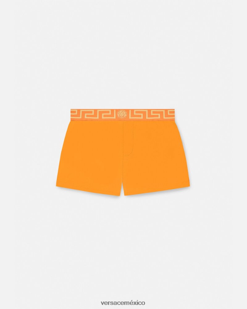 Versace shorts de baño con borde de greca naranja ropa interior y ropa de playa hombres 84626J1812
