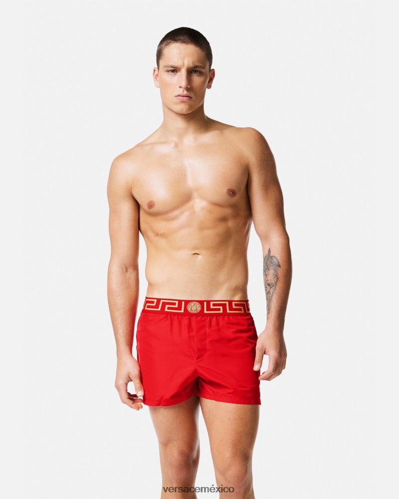 Versace shorts de baño con borde de greca rojo ropa interior y ropa de playa hombres 84626J1810
