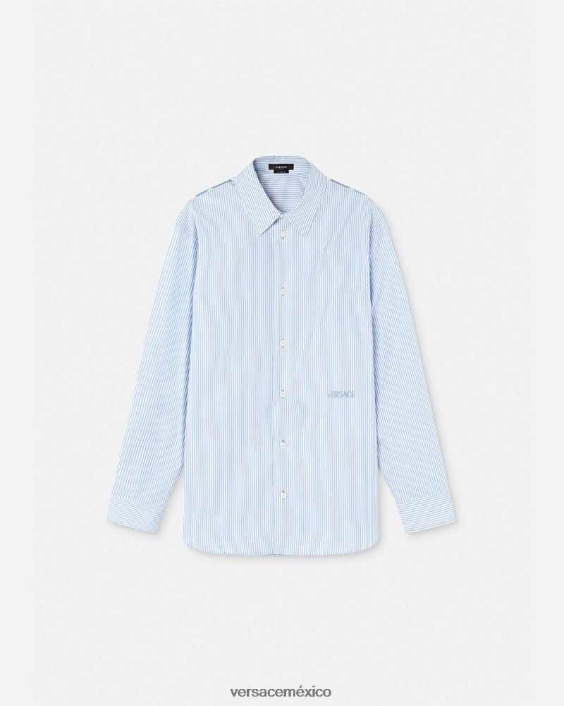 Versace camisa barroca a rayas con conchas marinas imprimir ropa hombres 84626J1293