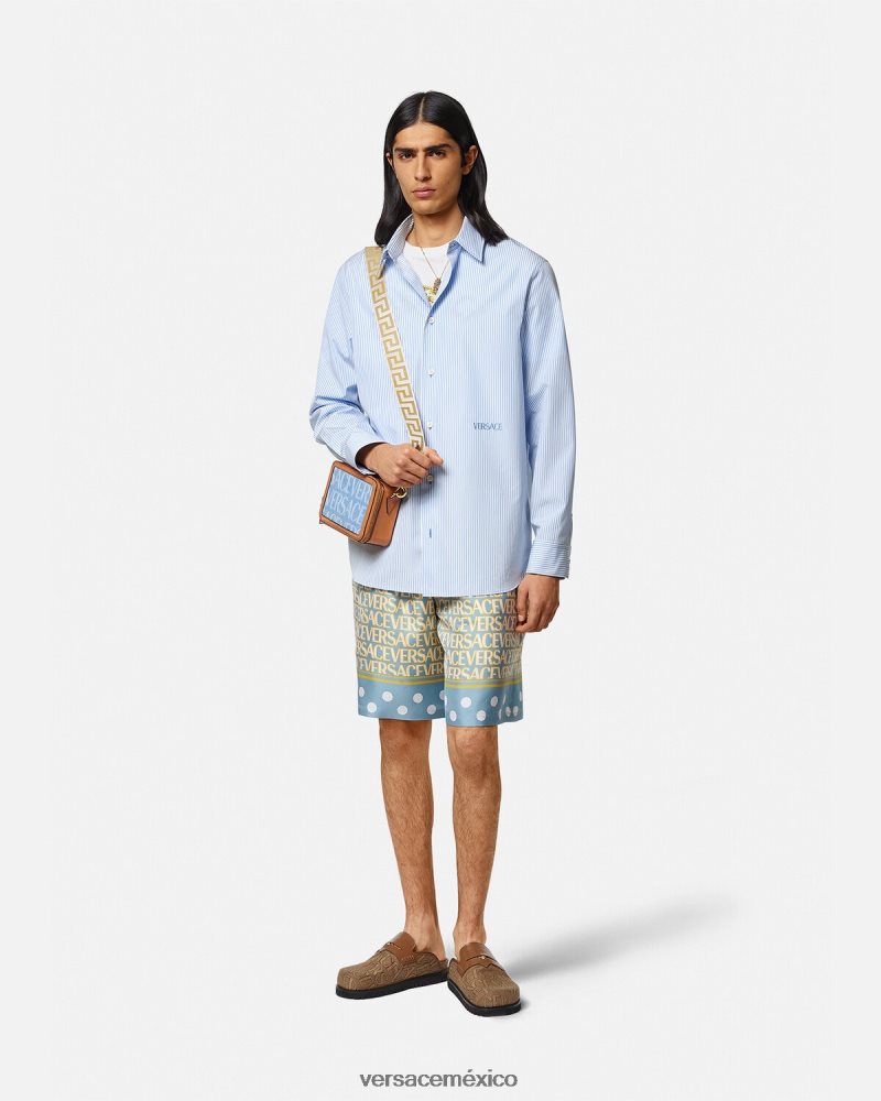 Versace camisa barroca a rayas con conchas marinas imprimir ropa hombres 84626J1293