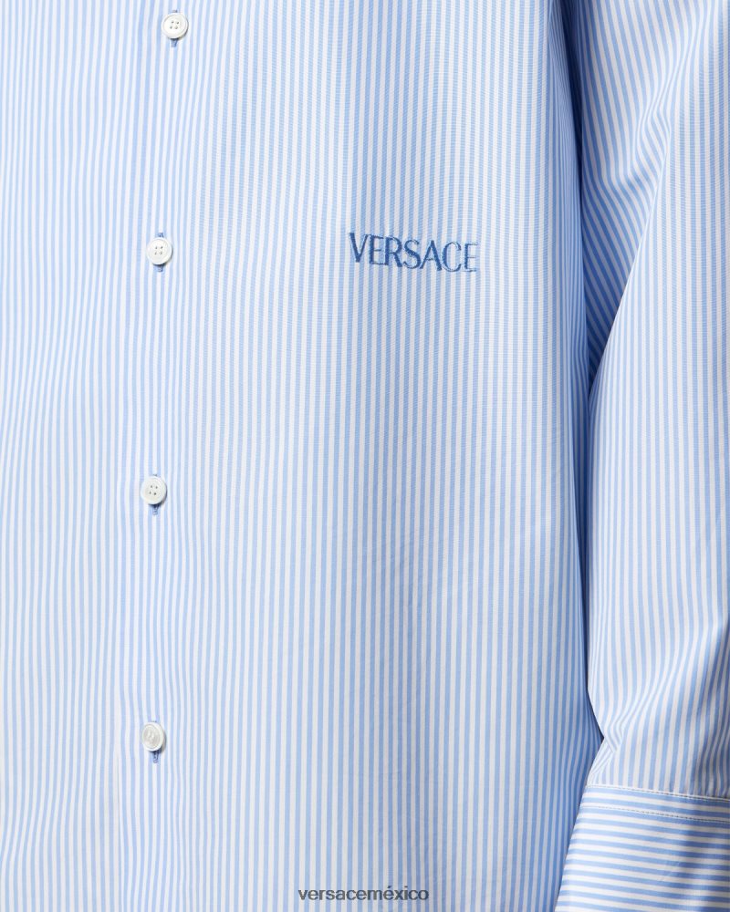 Versace camisa barroca a rayas con conchas marinas imprimir ropa hombres 84626J1293
