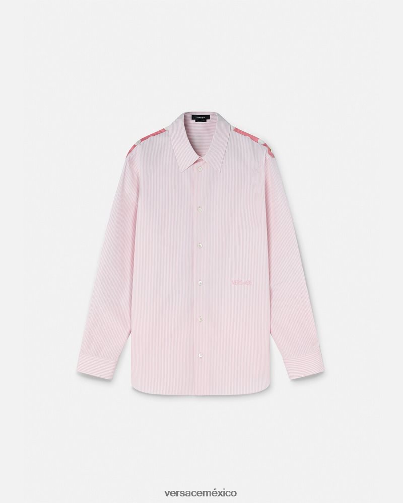 Versace camisa barroca a rayas con conchas marinas imprimir ropa hombres 84626J1294
