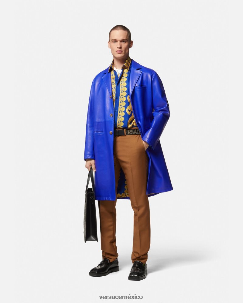 Versace camisa barroco 660 de algodón azul y oro ropa hombres 84626J1321