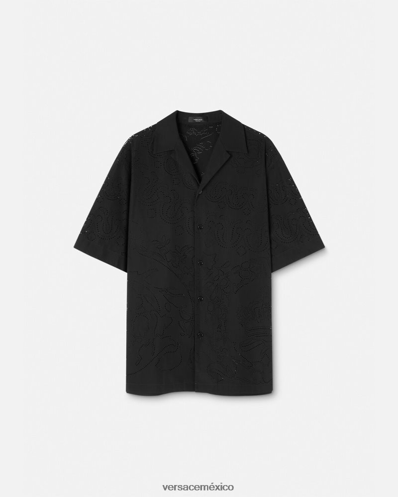 Versace camisa barroco cortada con láser negro ropa hombres 84626J1323
