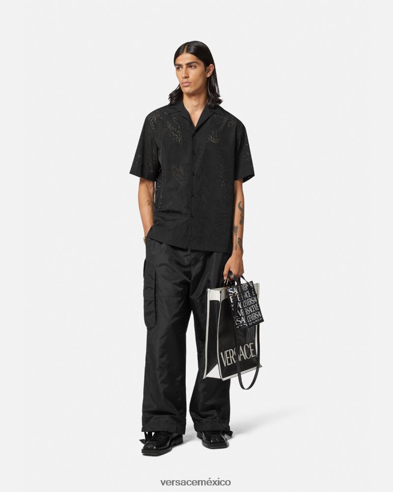 Versace camisa barroco cortada con láser negro ropa hombres 84626J1323