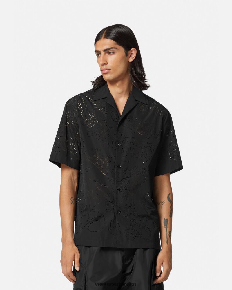 Versace camisa barroco cortada con láser negro ropa hombres 84626J1323