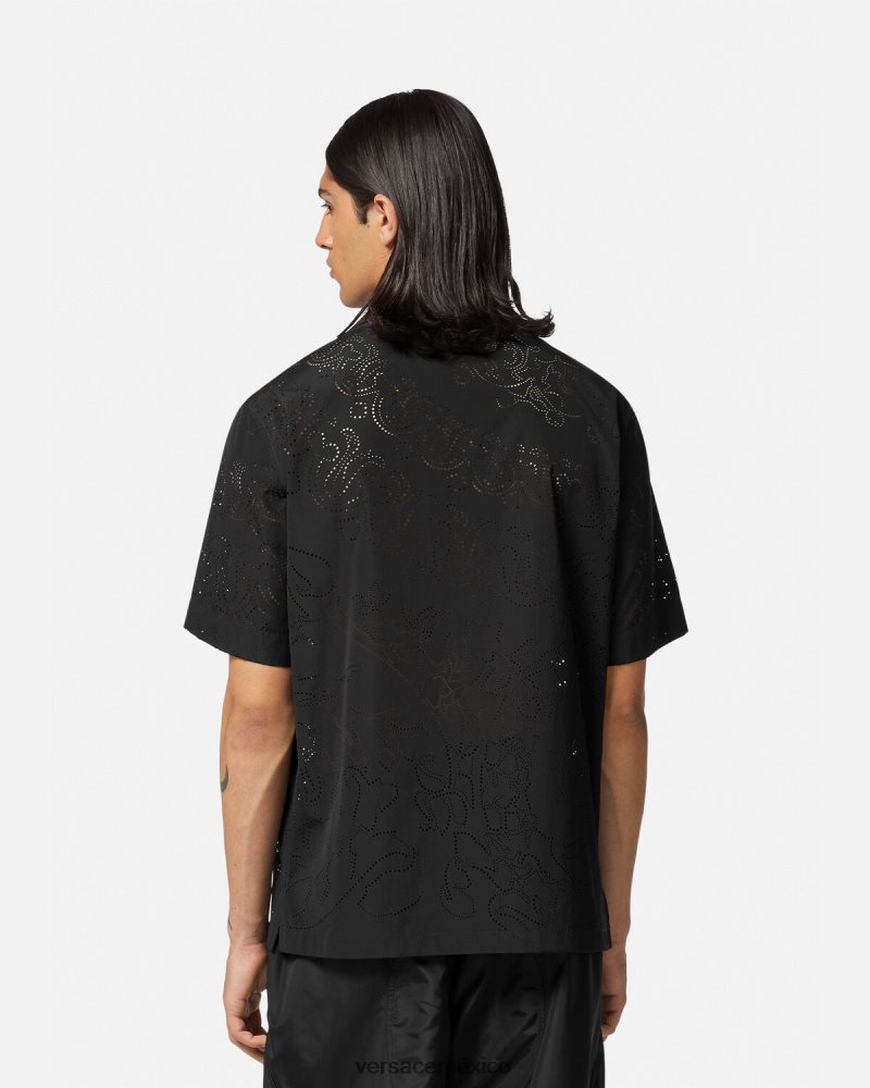 Versace camisa barroco cortada con láser negro ropa hombres 84626J1323