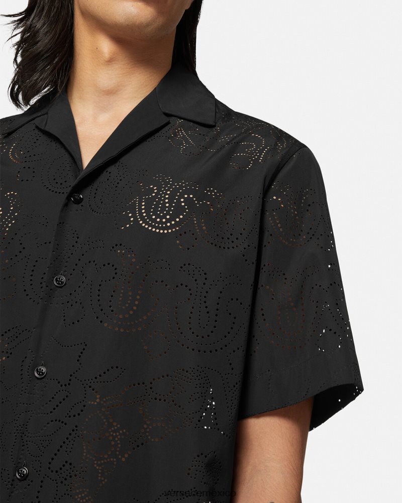 Versace camisa barroco cortada con láser negro ropa hombres 84626J1323