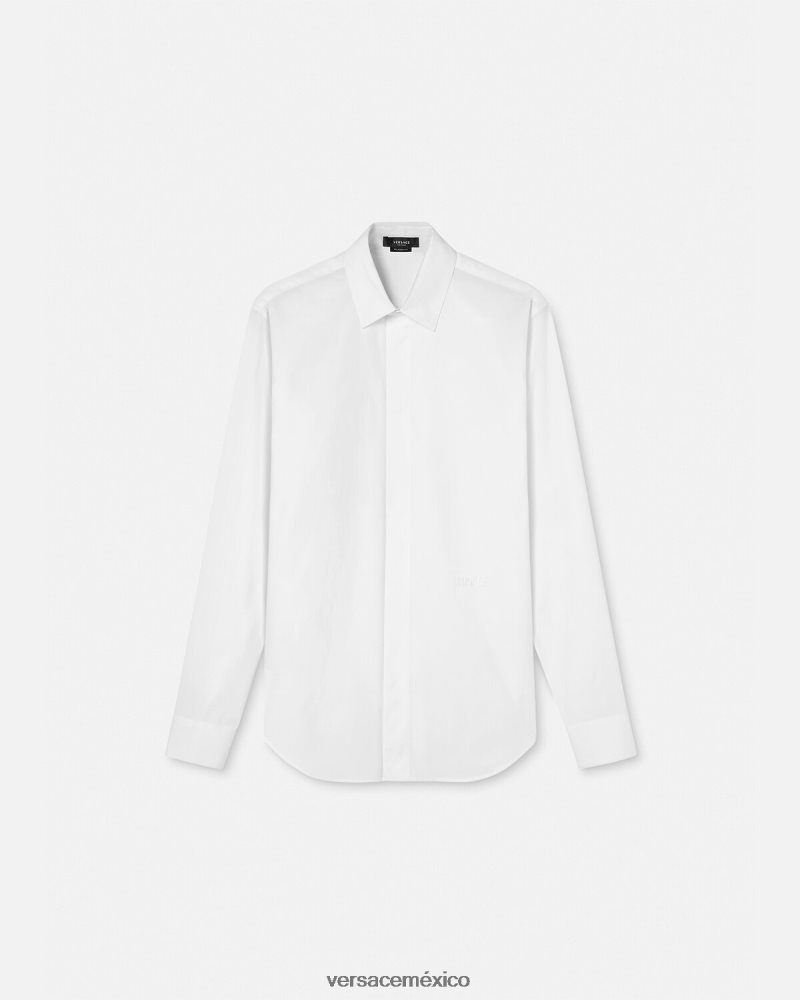 Versace camisa con logo bordado blanco ropa hombres 84626J1300