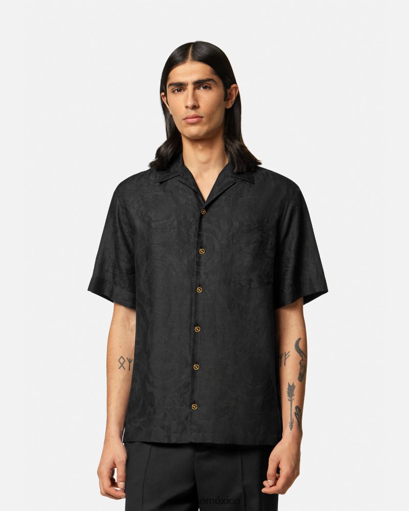 Versace camisa con silueta barroca negro ropa hombres 84626J1289