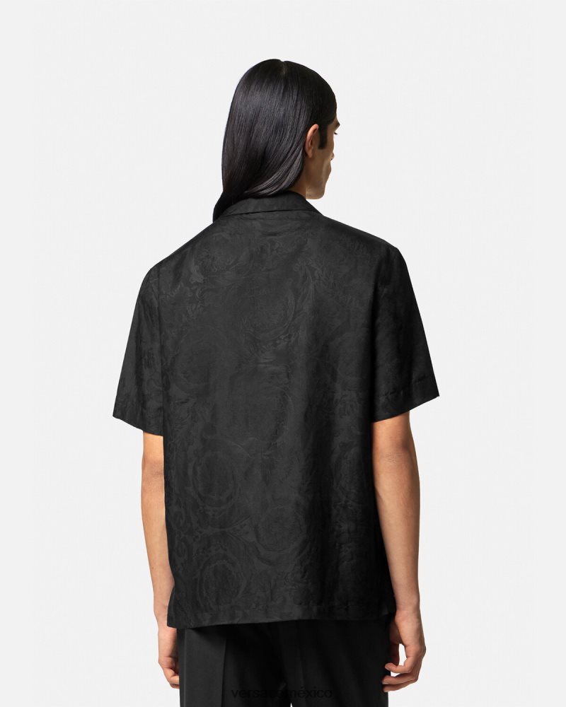 Versace camisa con silueta barroca negro ropa hombres 84626J1289