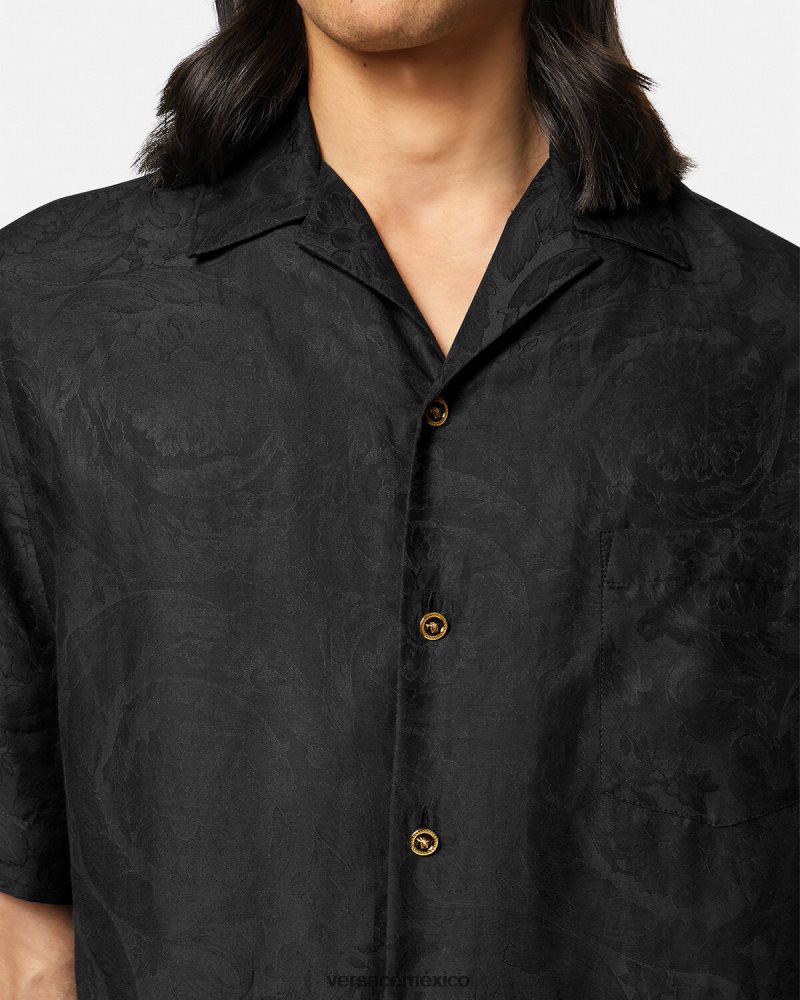 Versace camisa con silueta barroca negro ropa hombres 84626J1289