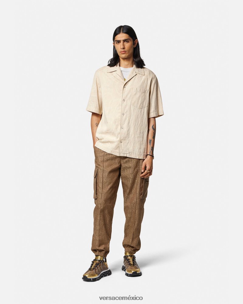 Versace camisa de cambray con silueta barroca beige ropa hombres 84626J1291
