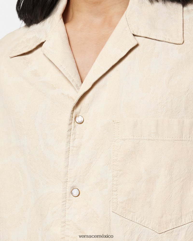 Versace camisa de cambray con silueta barroca beige ropa hombres 84626J1291