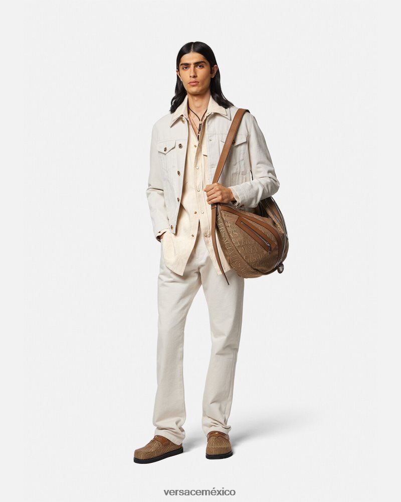 Versace camisa de cambray con silueta barroca beige ropa hombres 84626J1292