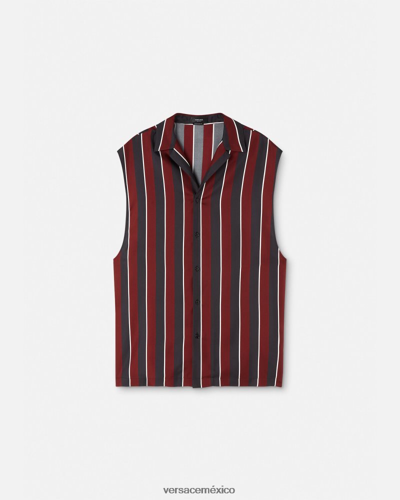 Versace camisa de seda a rayas sin mangas rojo y gris ropa hombres 84626J1303