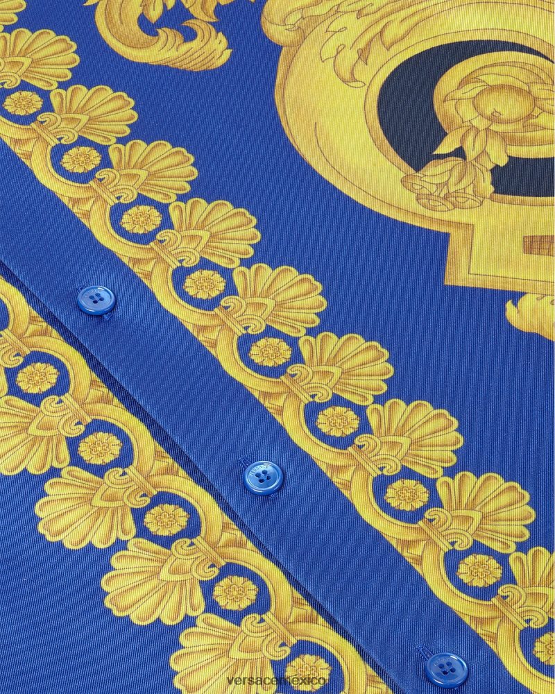 Versace camisa de seda barroco 660 azul y oro ropa hombres 84626J1319