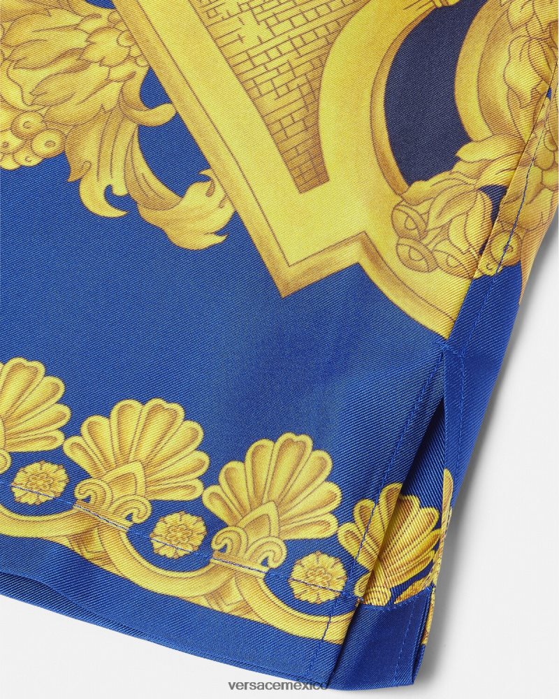 Versace camisa de seda barroco 660 azul y oro ropa hombres 84626J1319