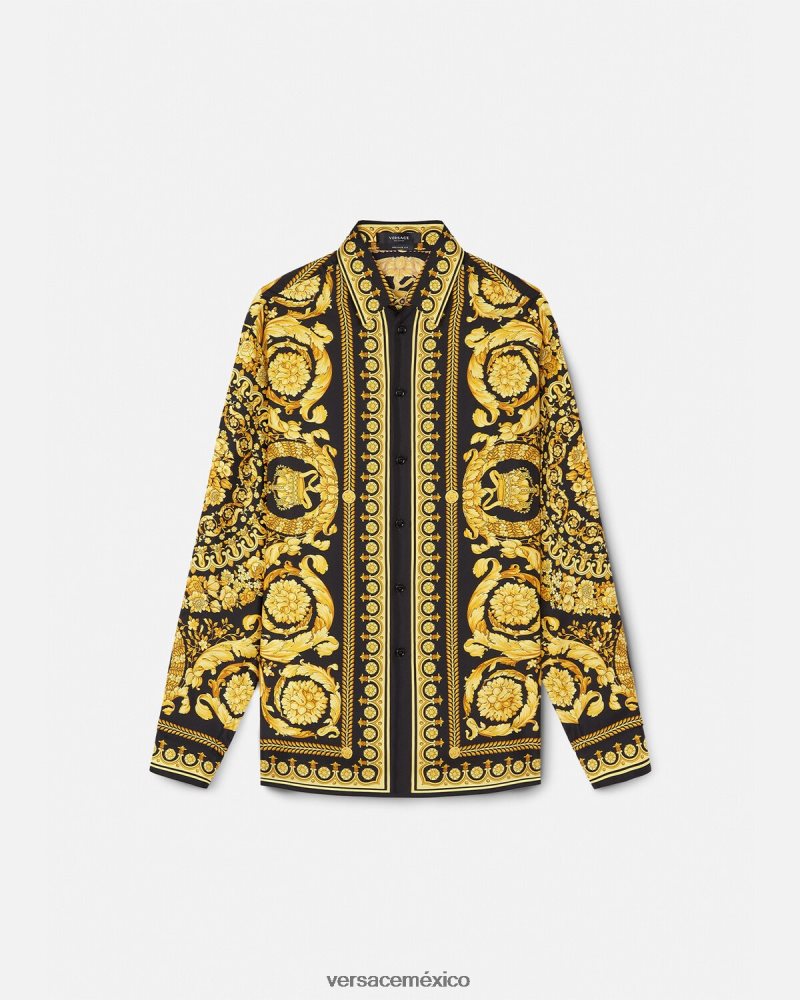 Versace camisa de seda barroco imprimir ropa hombres 84626J1296
