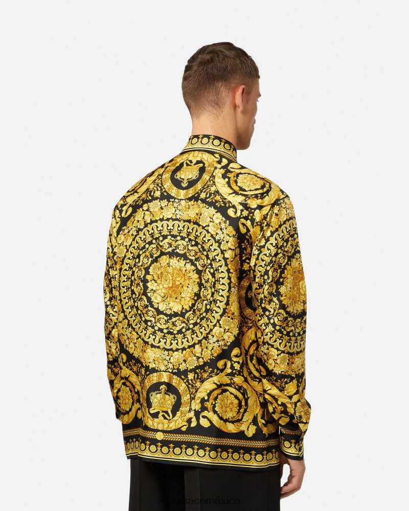 Versace camisa de seda barroco imprimir ropa hombres 84626J1296