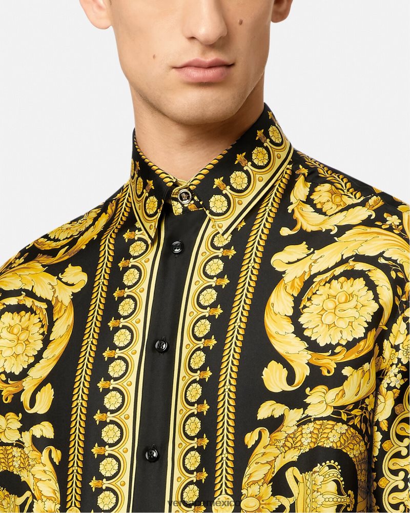 Versace camisa de seda barroco imprimir ropa hombres 84626J1296