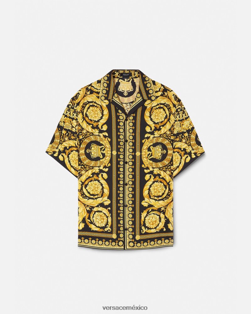 Versace camisa de seda barroco imprimir ropa hombres 84626J1297