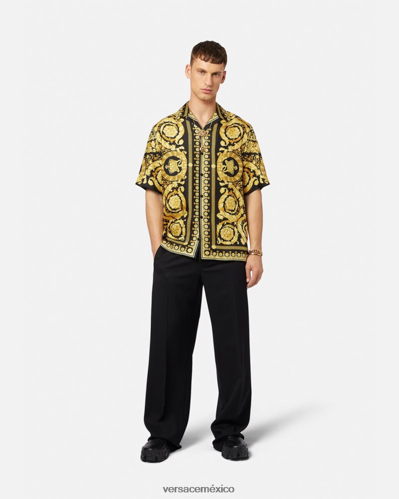 Versace camisa de seda barroco imprimir ropa hombres 84626J1297