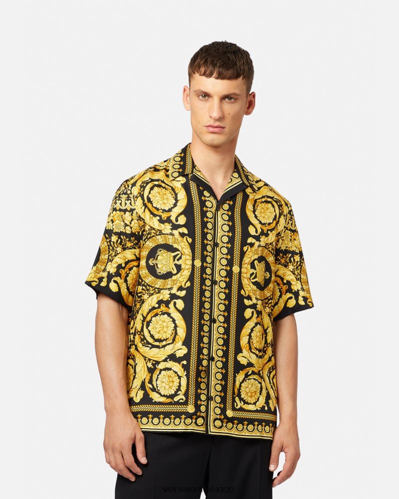 Versace camisa de seda barroco imprimir ropa hombres 84626J1297