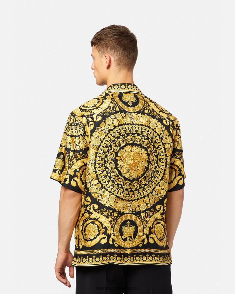 Versace camisa de seda barroco imprimir ropa hombres 84626J1297