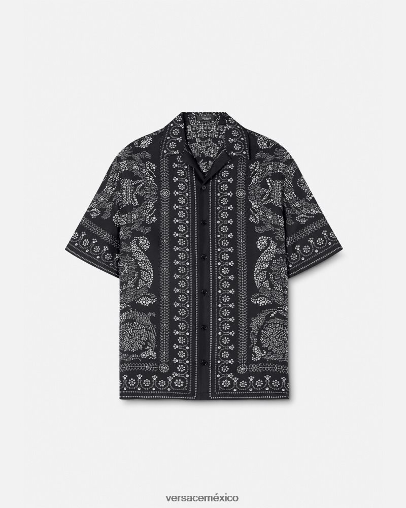 Versace camisa de seda con silueta barroca imprimir ropa hombres 84626J1315