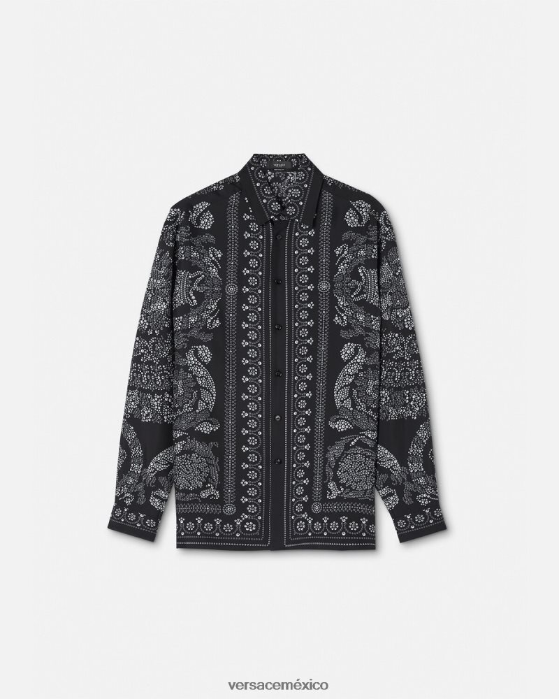 Versace camisa de seda con silueta barroca imprimir ropa hombres 84626J1316